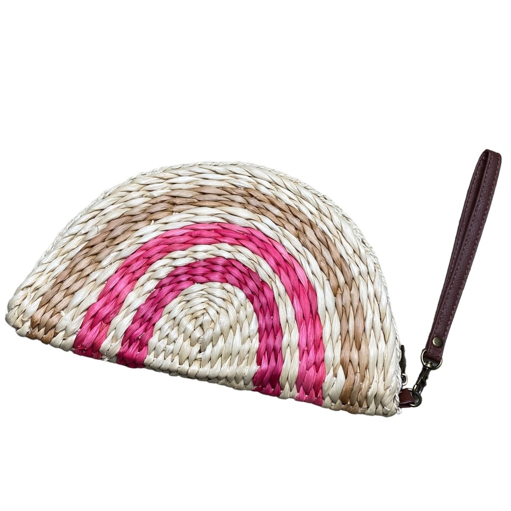 Boho Woven Half Moon Bag Natural / Pink Purse